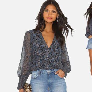 Veronica Beard Jaz Chiffon Floral Tie Split Neck Blouse Top, Size 6 (S)